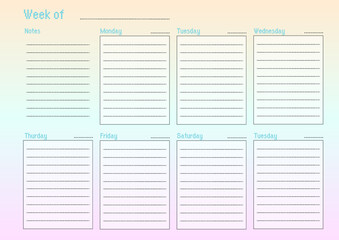 Weekly planner A4 gradient and pixel style