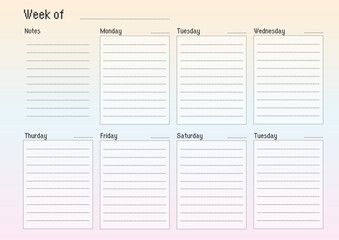 Weekly planner A4 gradient and pixel style