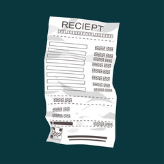 Crumpled receipt vector cartoon illustration isolated on background.