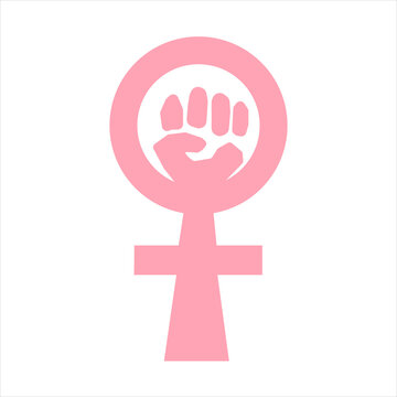 Vector illustration women resist symbol. Raised fist icon. Female gender and feminism.