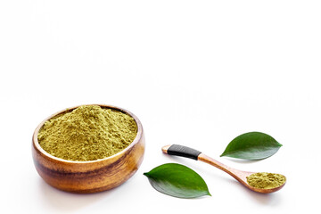Japanese beverage - matcha tea powder with green leaf