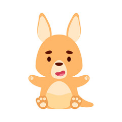 Cute little sitting kangaroo. Cartoon animal character design for kids t-shirts, nursery decoration, baby shower, greeting cards, invitations, bookmark, house interior. Vector stock illustration