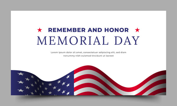 Memorial day horizontal banner design template. Remember and honor. Editable flat design