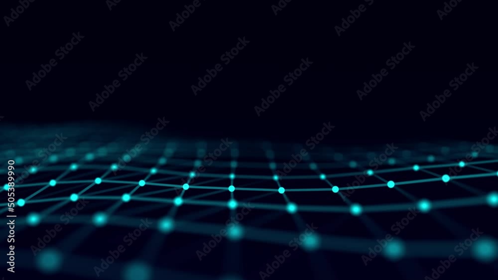 Poster Technology blue wave with lines. Big data visualization. Analytics representation. Digital background. 3d rendering.