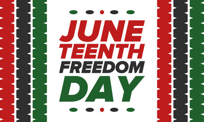 Juneteenth Independence Day. Freedom or Emancipation day. Annual american holiday, celebrated in June 19. African-American history and heritage. Poster, greeting card, banner and background. Vector