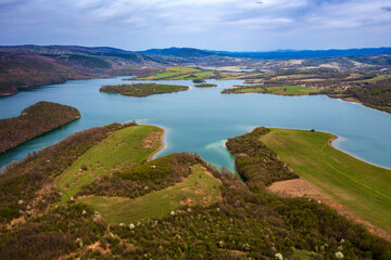Amazing aerial view from a drone at Dam Yovkovtsi, Bulgaria