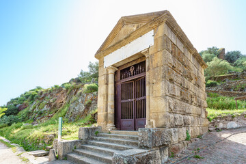 Alcantara, Spain. April 30, 2022. Complete Roman Temple preserved in Spain next to the Alcantara bridge in Extremadura