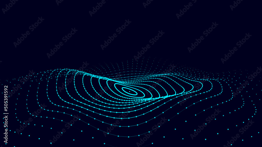 Poster futuristic moving circle wave. digital background with moving glowing particles. big data visualizat