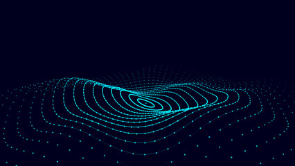 Futuristic moving circle wave. Digital background with moving glowing particles. Big data visualization. Vector illustration.