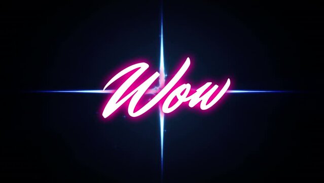 Animation of wow text and shapes on black background