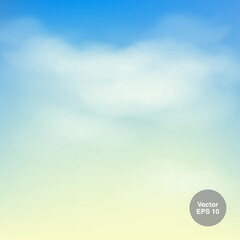 Colourful sky background with white clouds. Vector background.