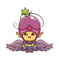 cute grape character. vegetable and fruit mascot with leaf wings. illustration in kawaii style. suitable for animation, children's content and all ages. for making cute patterns, bg, gift wrap