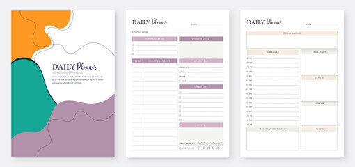 Daily Planner Template Set. Printable Daily Planner Template. Daily Productivity Planner Template. Modern Planner Template Set. Daily planner pages design set. Minimalist planner pages template.