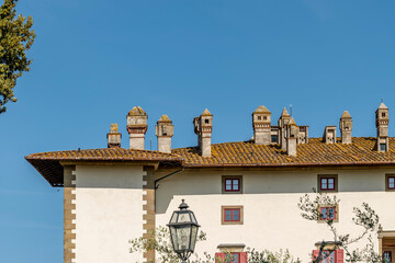 A detail of the roof of the ancient Medici villa la ferdinanda in Artimino, Prato, Italy, known as...