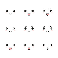 Set of kawaii emoji icons on white background. 