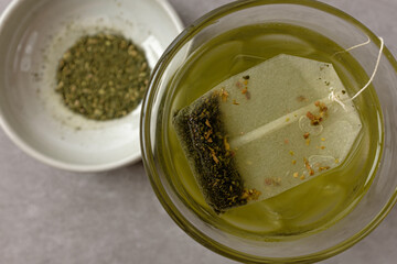 Green tea with bitter and fragrant green leaves