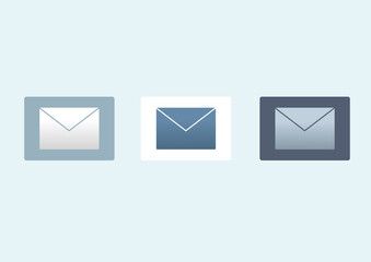 Three mail icon set. E-mail button vector. Logo for web site. Blue color