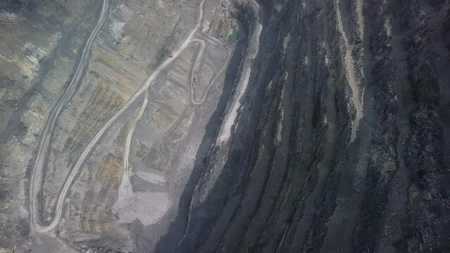 Aerial view opencast mining quarry. industrial enterprise