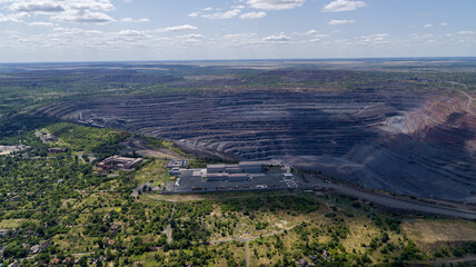 Fototapeta na wymiar Open pit iron ore quarry panoramic industrial landscape aerial view