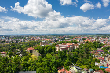 Fototapeta na wymiar Castle in Uzhgorod aerial panorama city view
