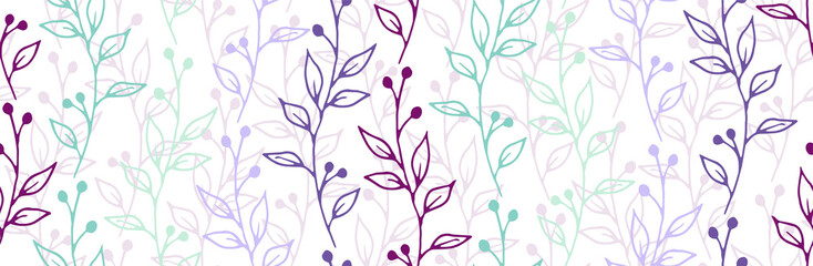 Berry bush sprigs botanical vector seamless background. Abstract floral fabric print. Garden plants foliage and buds wallpaper. Berry bush sprouts girly fashion endless swatch