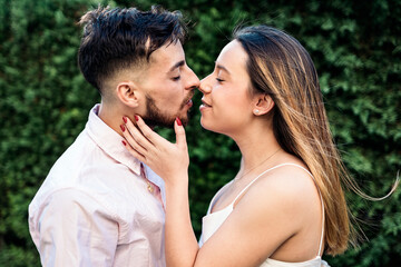 Lovely Young Couple Kissing Portrait