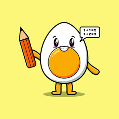 Boiled egg cute cartoon clever student with pencil style design 