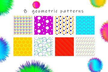 Geometric patterns set with fur balls.