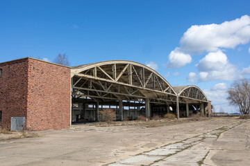 A trip to an old abandoned German airport. Hangars for seaplanes. In Baltiysk, Kalinigrad region, Russia, near the Baltic sea.