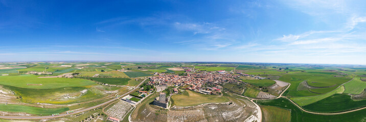 Panoramic aerial view of the village of Tiedra, Valladolid