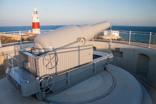 UK - Gibraltar - 12.5 inch 38 ton RML gun at Europa Point watches over the Straits of Gibraltar from Harding's Battery