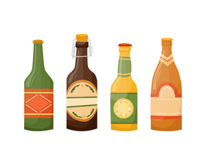 Vector set of illustrations of beer bottles. Alcoholic beverages.