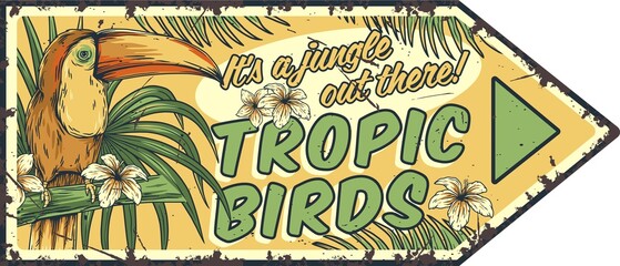 Summer tropical toucan poster. Tropical birds . Surfing surf paradise © Casoalfonso