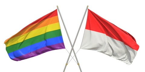 Flags of Indonesia and LGBTQ on white background. 3D rendering