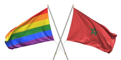 Flags of Morocco and LGBTQ on white background. 3D rendering