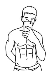 black and white of cute man cartoon for coloring