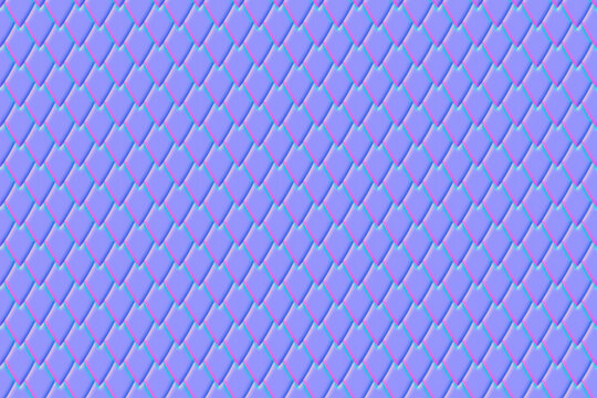 Normal map dragon squama seamless pattern or roof texture. Bump mapping of reptile decorative skin or mermaid tail. Fishscale ornament. Scale material 3d shader illustration