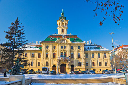 Hungary - Szeged - The beautifully decorated Szeged city hall and office of mayor (built 1882), example of art nouveau, in bright winter day