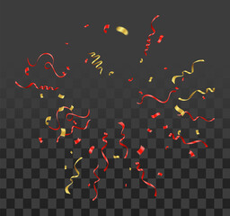 Ribbon Falling Explosion of multi-colored confetti, clapperboard. Confetti, streamer, on a transparent background. Holiday, birthday