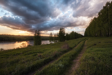 A walk on a spring evening by the lake