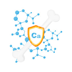 Bone illustration under strong calcium protection. Healthy strong bone vector concept.