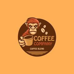 Ape coffee shop cartoon mascot premium logo template