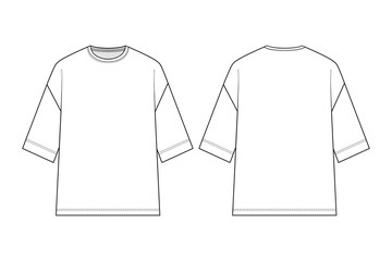 Fashion technical drawing of oversized unisex T-shirt