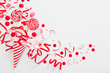 birthday background with red and white paper birthday decotations