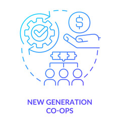 New generation co-ops blue gradient concept icon. Offering value-added products abstract idea thin line illustration. Cooperative model. Isolated outline drawing. Myriad Pro-Bold font used - obrazy, fototapety, plakaty
