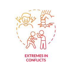 Extremes in conflicts red gradient concept icon. Toxic relationship. Feature of dysfunctional families abstract idea thin line illustration. Isolated outline drawing. Myriad Pro-Bold font used