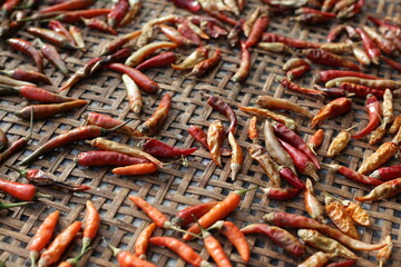 Dried red chilli in a basketry with local raw material preservation wisdom