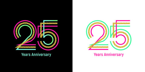 Elegant 25th anniversary logo template made from bright ribbons. Option on a dark and light background. Text in a vector file is easy to edit