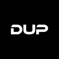 DUP letter logo design with black background in illustrator, vector logo modern alphabet font overlap style. calligraphy designs for logo, Poster, Invitation, etc.