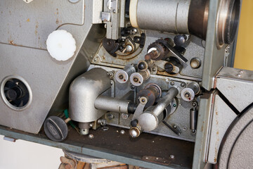 Close-up of an old traditional film film projector